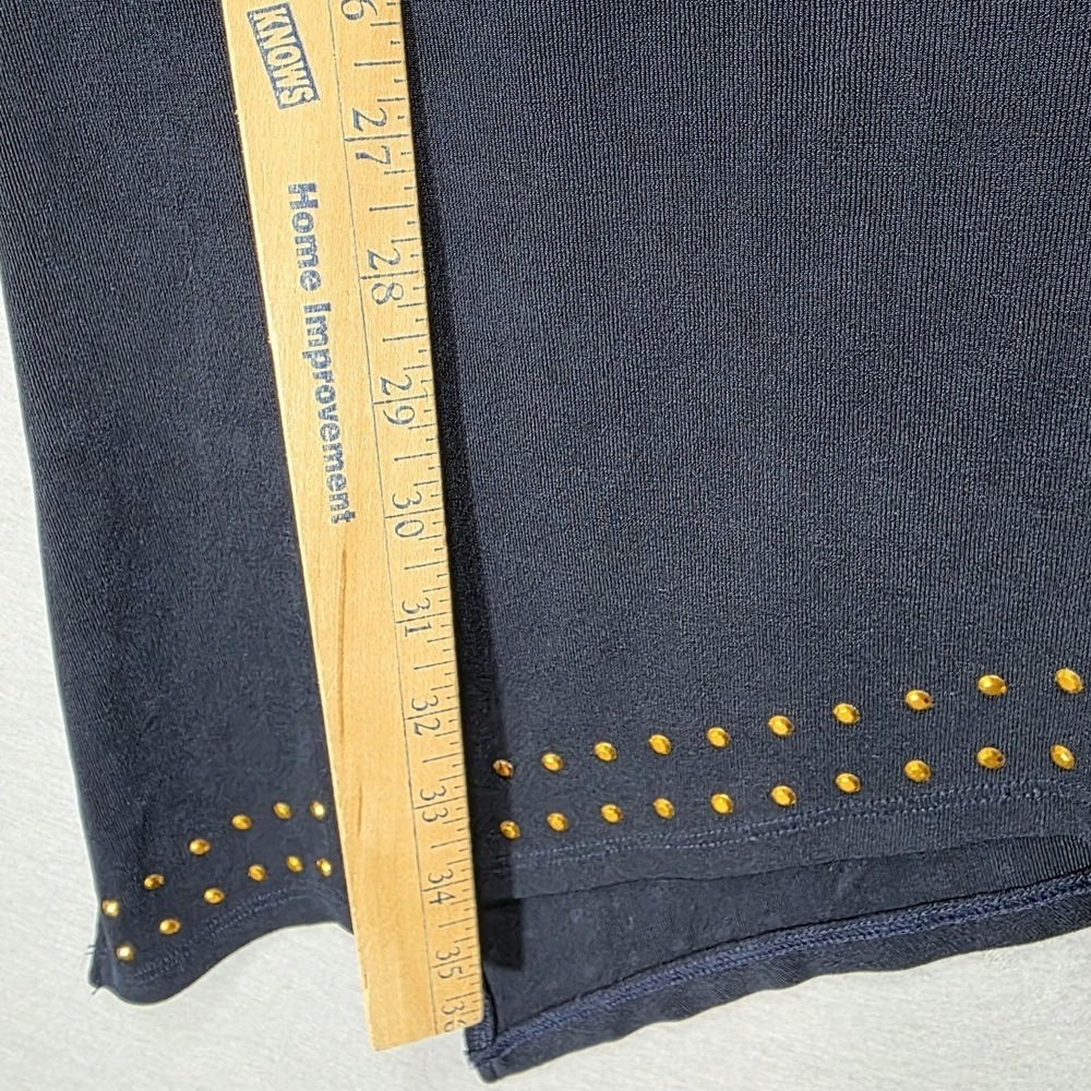 Chicos Travelers Tunic Top Women L Asymmetric Hem Gold Studded Navy Blue Size 2‎ - Picture 13 of 16